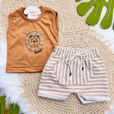 Conj. Regata Lion Perfect e Bermuda em Linho - Ferrugem e Areia